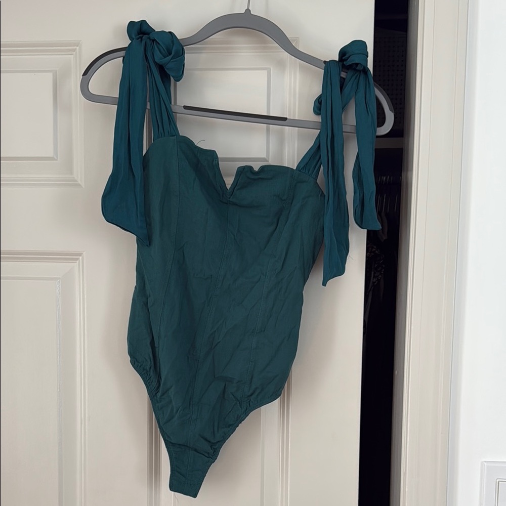 Teal Tie-Strap Bodysuit